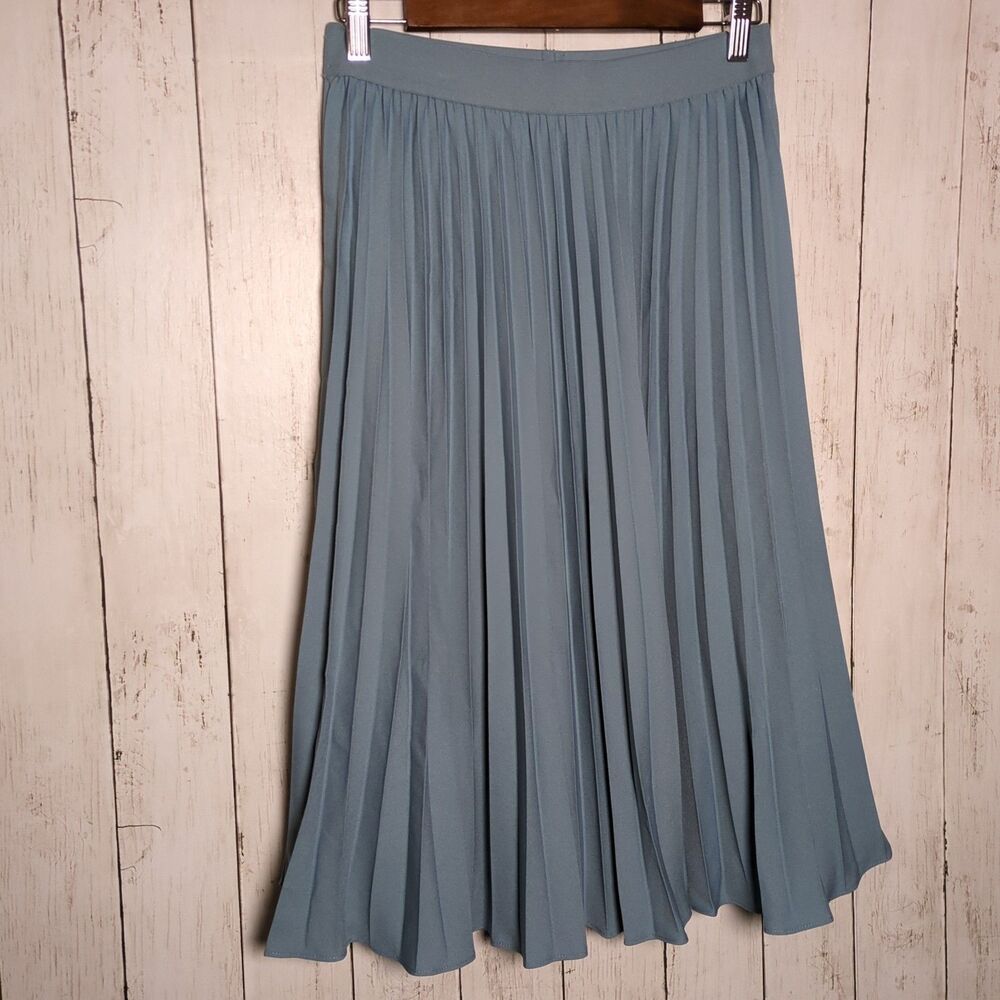 Blue Pleated Midi Skirt Size M Office Academia Preppy Cottagecore NWT Kate Kasin - Picture 9 of 9